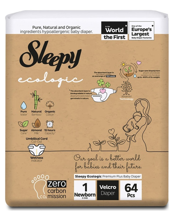 Sleepy Ecologıc Bebek Bezı 1 Beden Yenıdogan 2-5 Kg 64'Lu