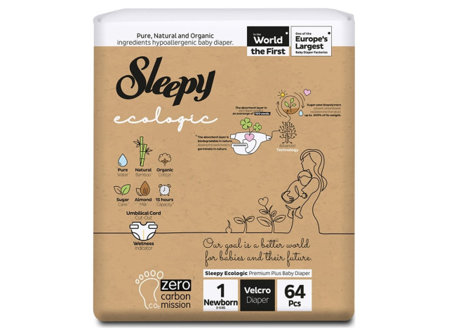 Sleepy Ecologıc Bebek Bezı 1 Beden Yenıdogan 2-5 Kg 64'Lu
