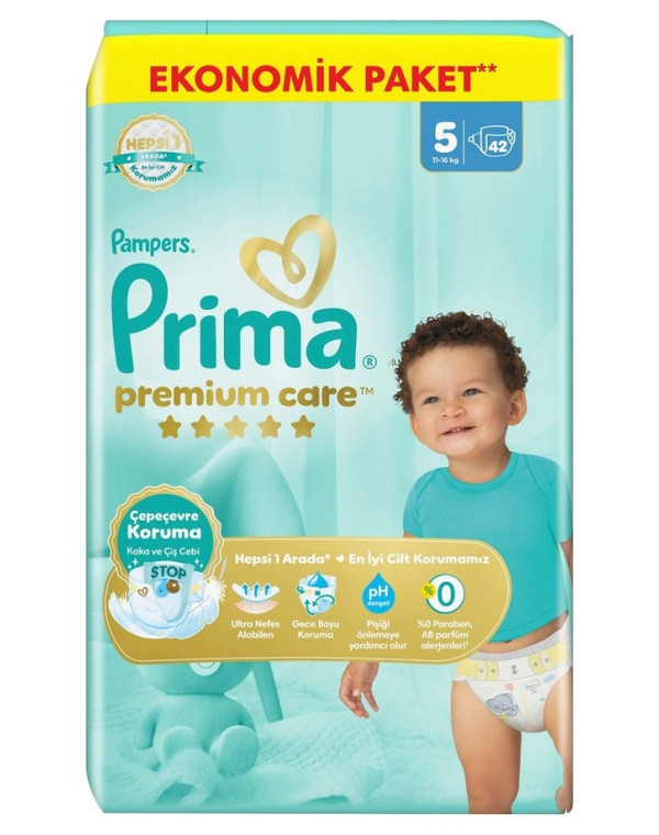 Prima Premium Care Bebek Bezi Ekonomik Paket 5 Beden 11-16 Kg 42 Adet