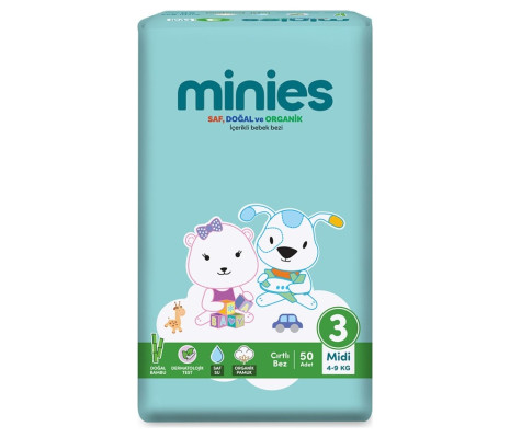 Minies Bebek Bezi Midi 3 Beden 4-9 Kg 50 Adet