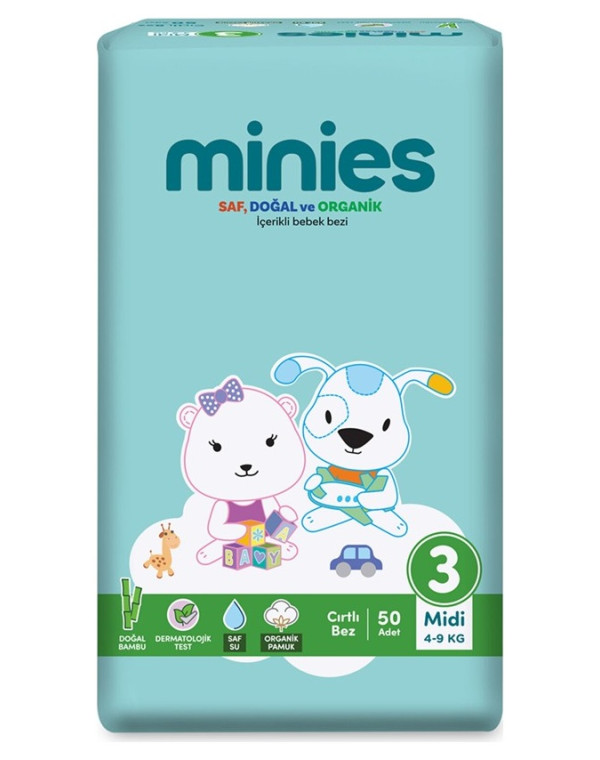 Minies Bebek Bezi Midi 3 Beden 4-9 Kg 50 Adet