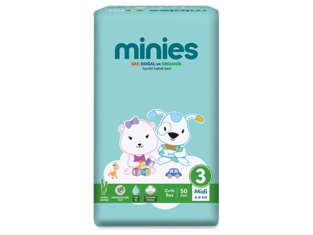 Minies Bebek Bezi Midi 3 Beden 4-9 Kg 50 Adet