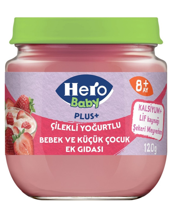 Hero Baby Plus+ Çilekli Yoğurtlu Kavanoz Mama 120G